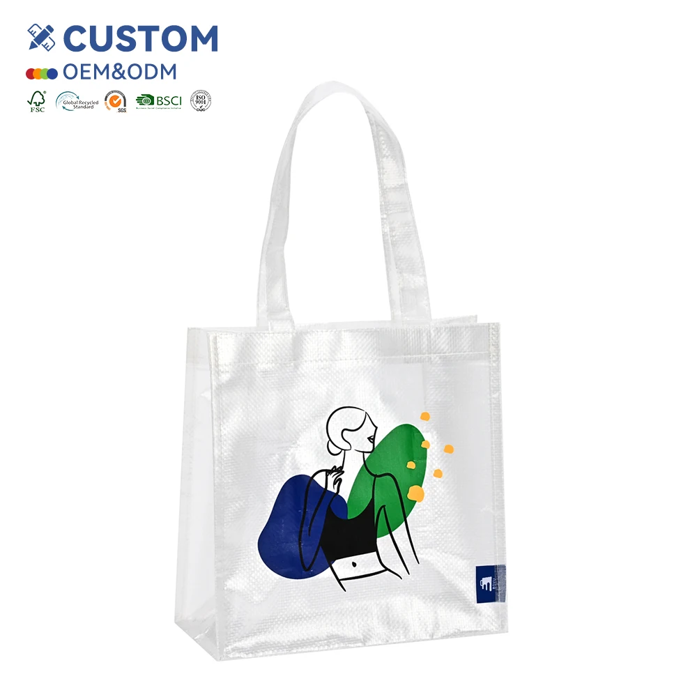 Custom Eco-Friendly Reusable Grocery Bag Recycled PP Woven Shopping Tote Bag Waterproof Durable Logo Laminated Durable Screen