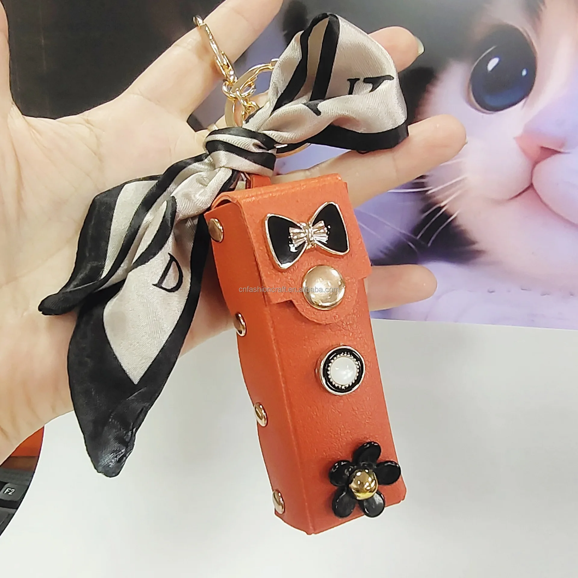 Korea Style Mini Lipstick Pouch Key Chain Pu Material Mini Lipstick Bag Key Ring for Bag Charm