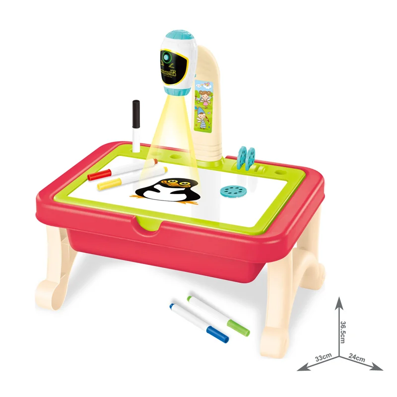 EPT 2 in 1 Drawing Projector Toys Table Board Desk Kid Red Building Block Projection Small Drawing Table for Kids