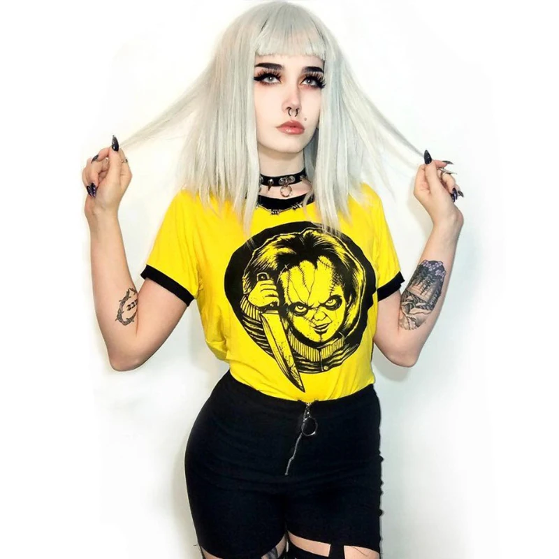 Women Crop Tops T-shirts Gothic Punk 