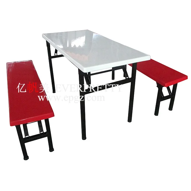 Canteen Furniture  Restaurant Table with Bench High Quality Dining Fiberglass Table and 2 Benches Catering Table for 4 People