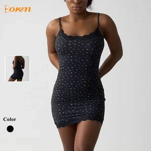 Lace Slip Dress Women's Slim Camisole Sexy Floral Print Dress with Lace Trim Sleeveless Bodycon Party Fashion Lingerie Dress