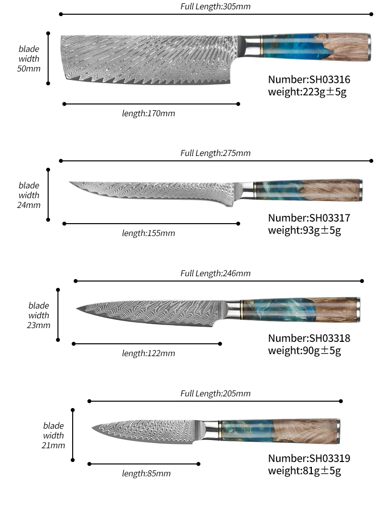 Chef Cooking 67layers VG10 Damascus Knife Set Japanese Kitchen Knives  Blue Resin Handle Damascus Steel Knife