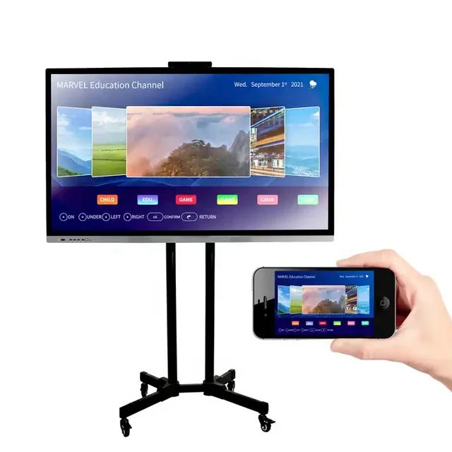 55 65 75 Inch 4K Interactive Smart Board Touch Screen Monitors Interactive Whiteboard Mobile Stand