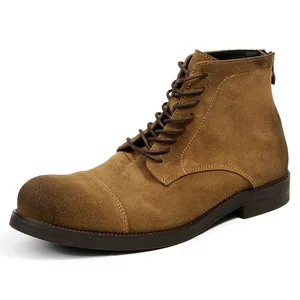 VINTAGE SUEDE ANKLE BOOTS Genuine Suede with Back Zipper Distressed Texture Rugged Outdoor Work Boots