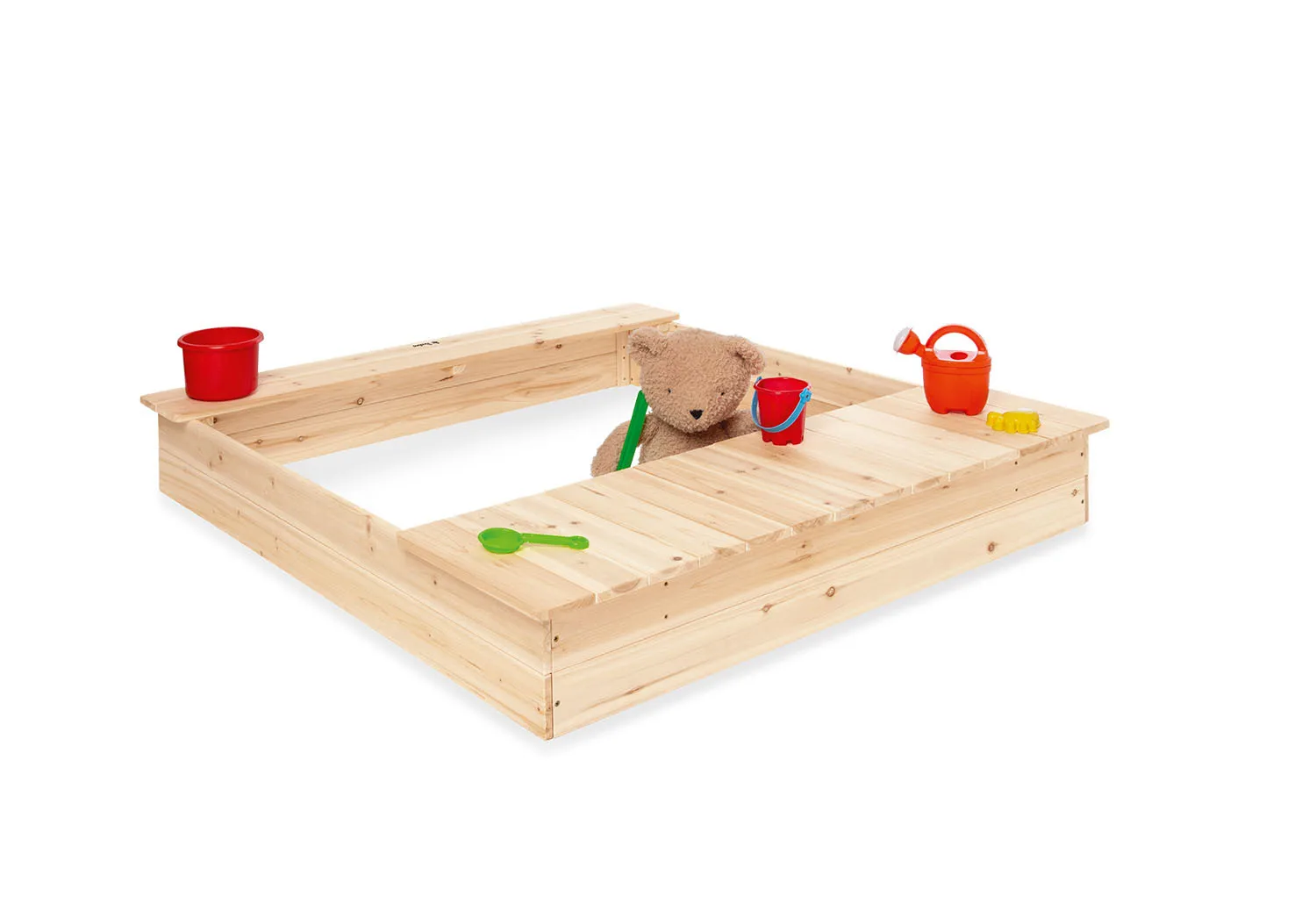 Large Unisex Wooden Waterproof Cover Kids Sandpit Benches and Two Storage Buckets Sandbox  for Indoor and Outdoor Use