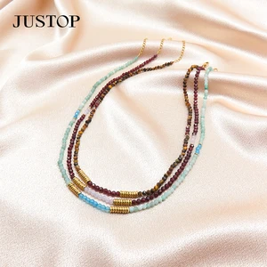 Wholesale Gold Plated Stainless Steel Beads Jewelry Lucky Amazonite Pink Crystal Choker Charms Necklace