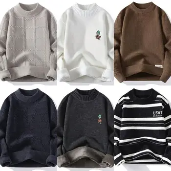 Wholesale Direct Sales Fashionable Long Sleeves Crewneck Pullover Warm Fleece Men Winter Men's Sweater
