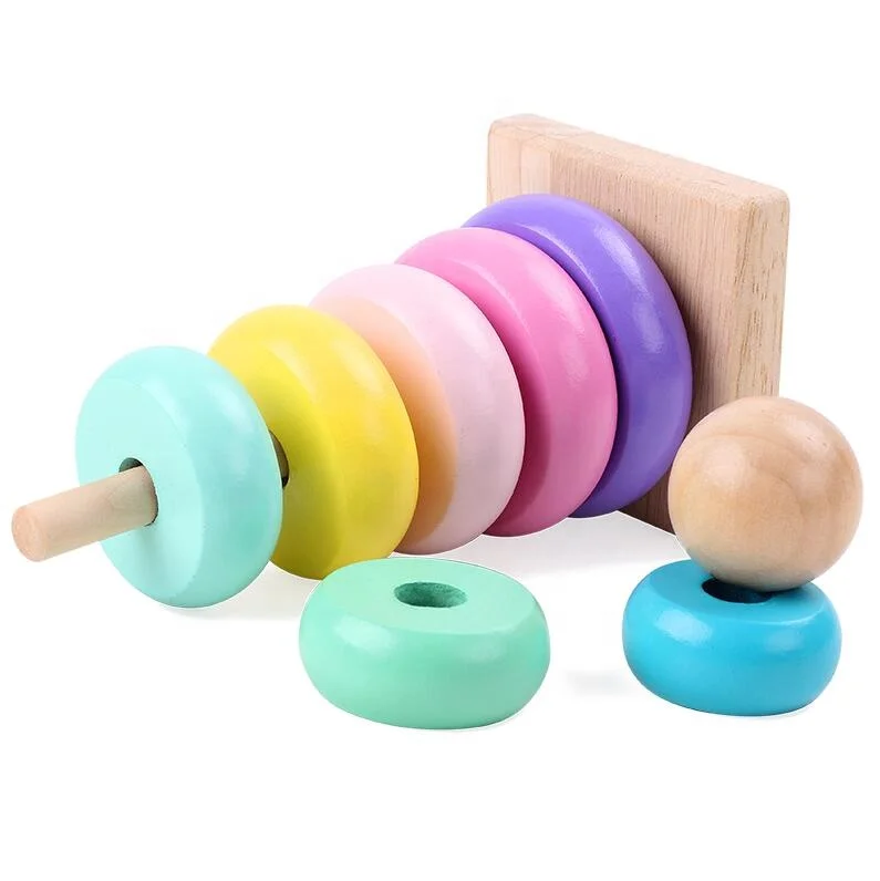Rainbow Stacking Ring Tower Stacking Folding Cup Stapelring Blocks Wood Plastic Toddler Toy Baby Toys Infant Toys
