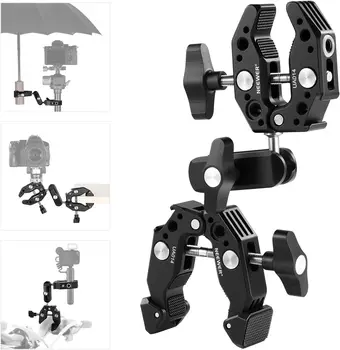 NEEWER Double Super Clamp Camera Mount with Dual Ball Heads Magic Arm for Desk Selfie Stick Tripod Stand Gimbal Rod, LED Light