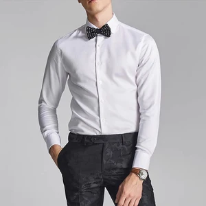 Hot Business Men's White Shirt Classic Square Neck Solid Color Breathable Non-Iron Versatile Wedding Fashion for Seniors Spring