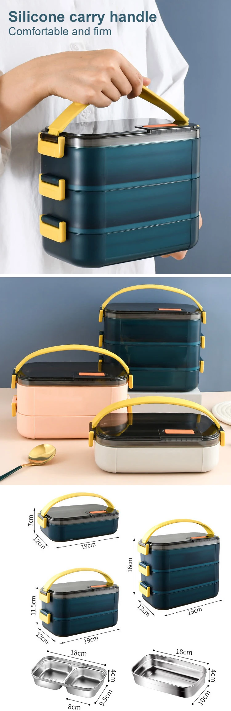 Kids Leakproof Heatable Bento Lunch Box Custom Double Layer Portable