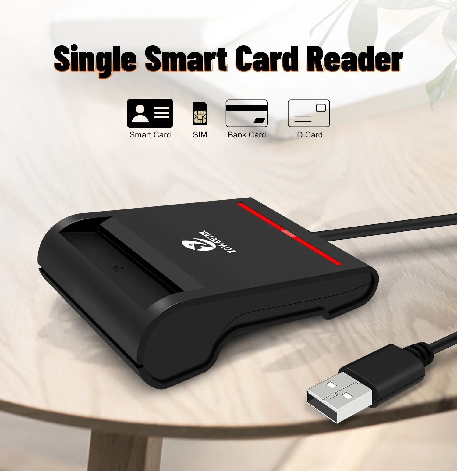 ZOWEETEK ISO 7816 ID Reader Writer Chip Card EMV CAC SIM USB Smart Card Reader No Driver ATM, Bank, Credit Card Reader Payment