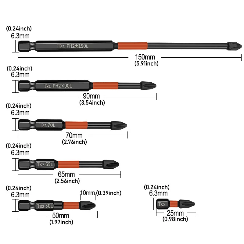 Phillips Impact Batch Head Hardness Screwdriver Bit Ph2 Magnetic Cross ...