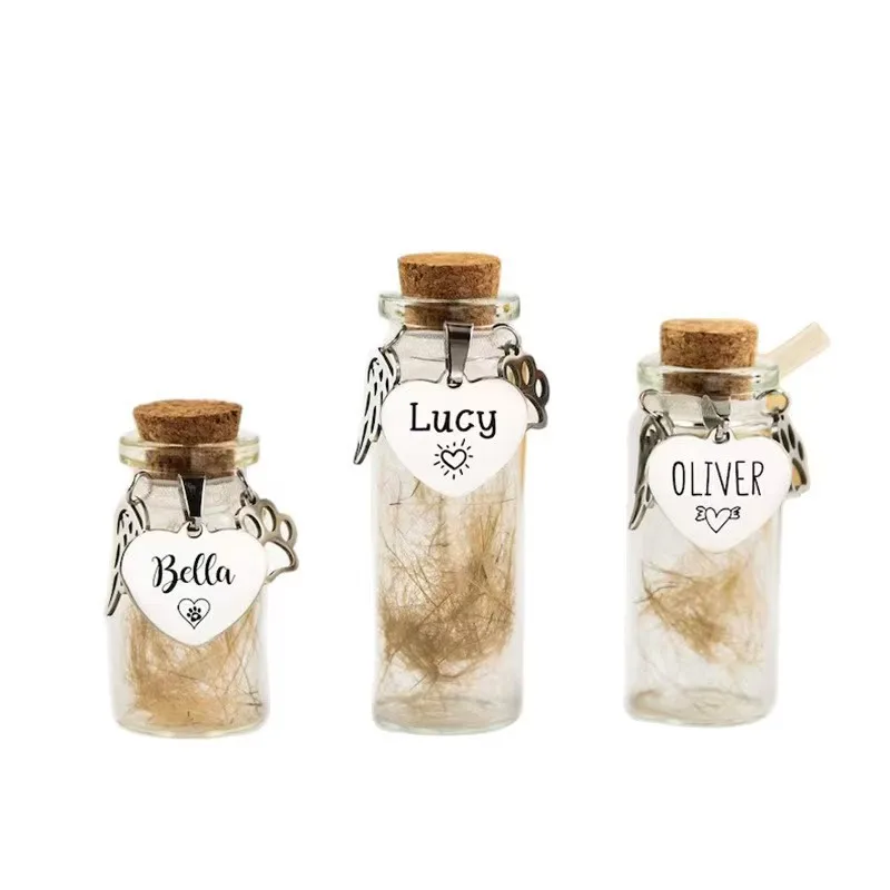 Modern Cat and Dog Pet Fur and Teeth Keepsake Container Custom Glass Bottle Eco-friendly preview 3