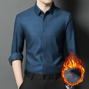 Men's Fleece Shirt Autumn and Winter Business Leisure Non-iron Men's Fashion Long-sleeved Shirt