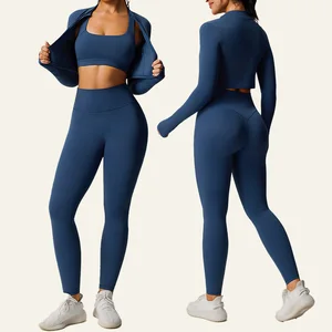3pcs Hot Sale Zipper Jackets Top Bra Shorts Leggings Gym Workout Active Wear Fitness Clothing Sportswear Sports Yoga Sets Women