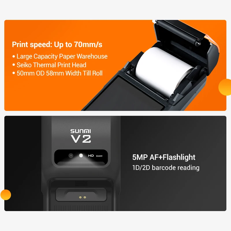 SUNMI V2 Touch Screen Payment Point of Sales Android All in One Mobile Pos Printer Software Terminal Pos Systems for Sale