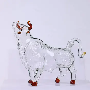 Bull Shaped Glass Drinkware Decanter with Stopper, Transparent Round Holder for Red Wine, Household Use, Customizable Logo