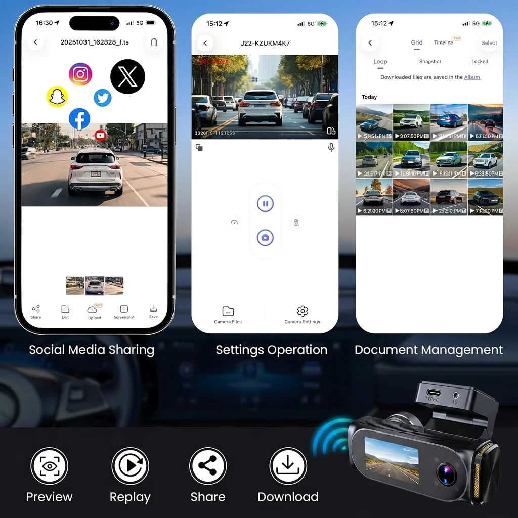 Ultra HD 3 Channels 4K+2K+2K Dash Cam 170° Wide Angle G-sensor Dash Camera for Card