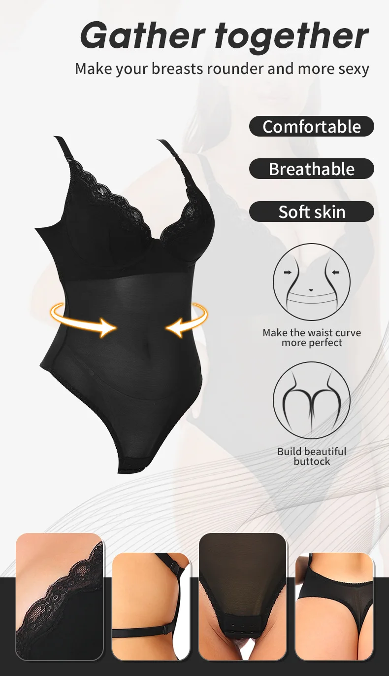 Sexy Mature Tummy Control Thong Shapewear Built-in Mesh Underwire Bra ...