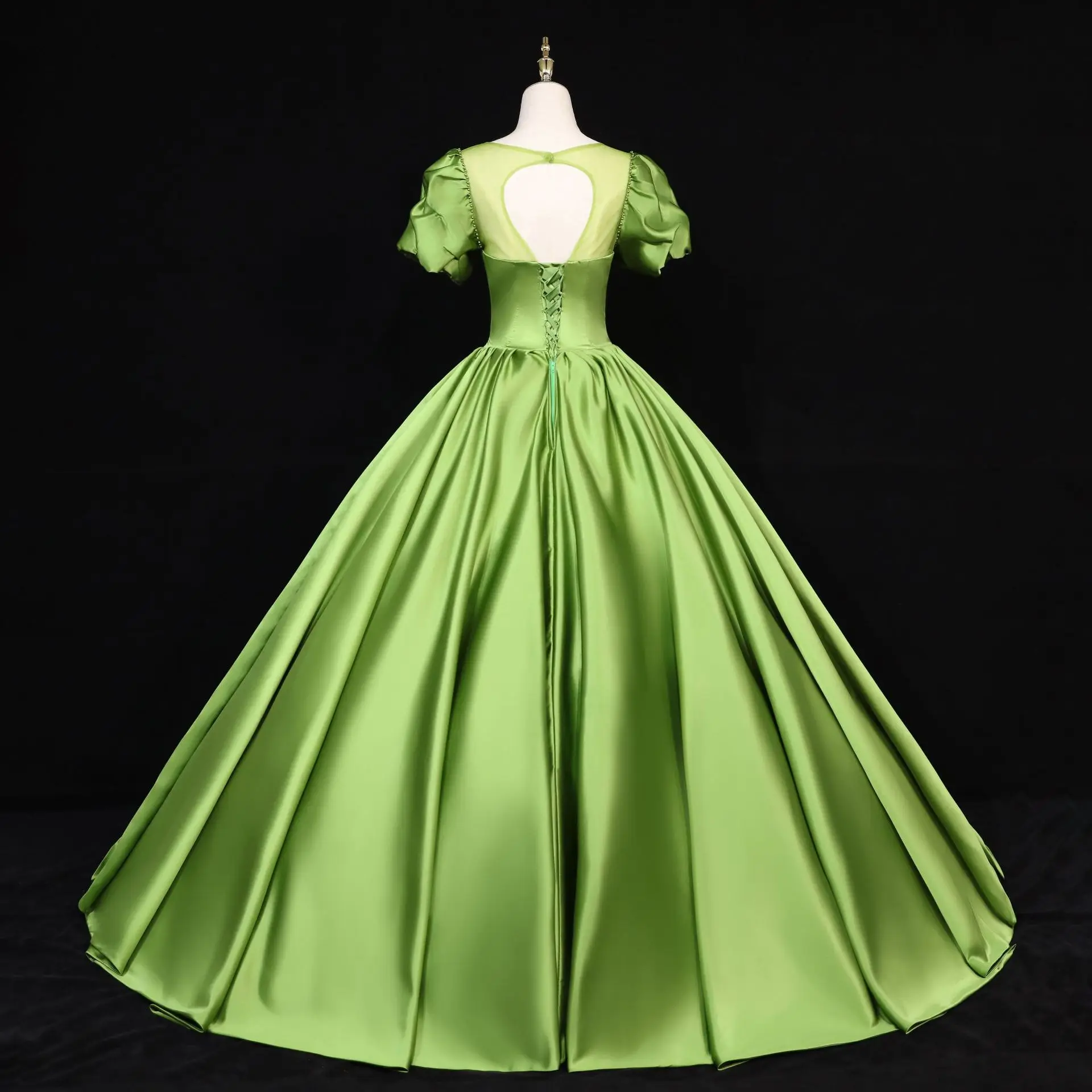 Custom Made Luxury Beaded Mint Green Medieval Vintage Wedding Dress