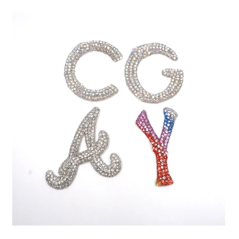 Free sample Luxury rhinestone logo patch applique designer patches famous brands stickers