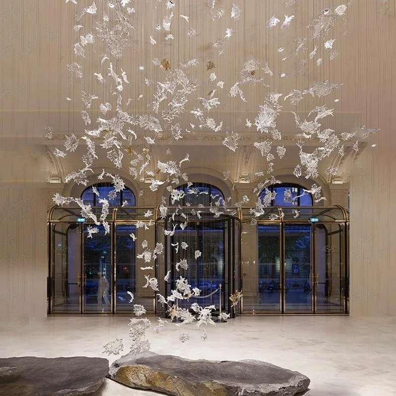 Luxury Leaf Glass Chandelier - Modern & Transparent Amber