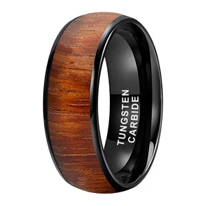 Coolstyle Jewelry 8mm Black Tungsten Finger Ring Men Women Fashion Engagement Wedding Band Koa Wood Inlay Comfort Fit