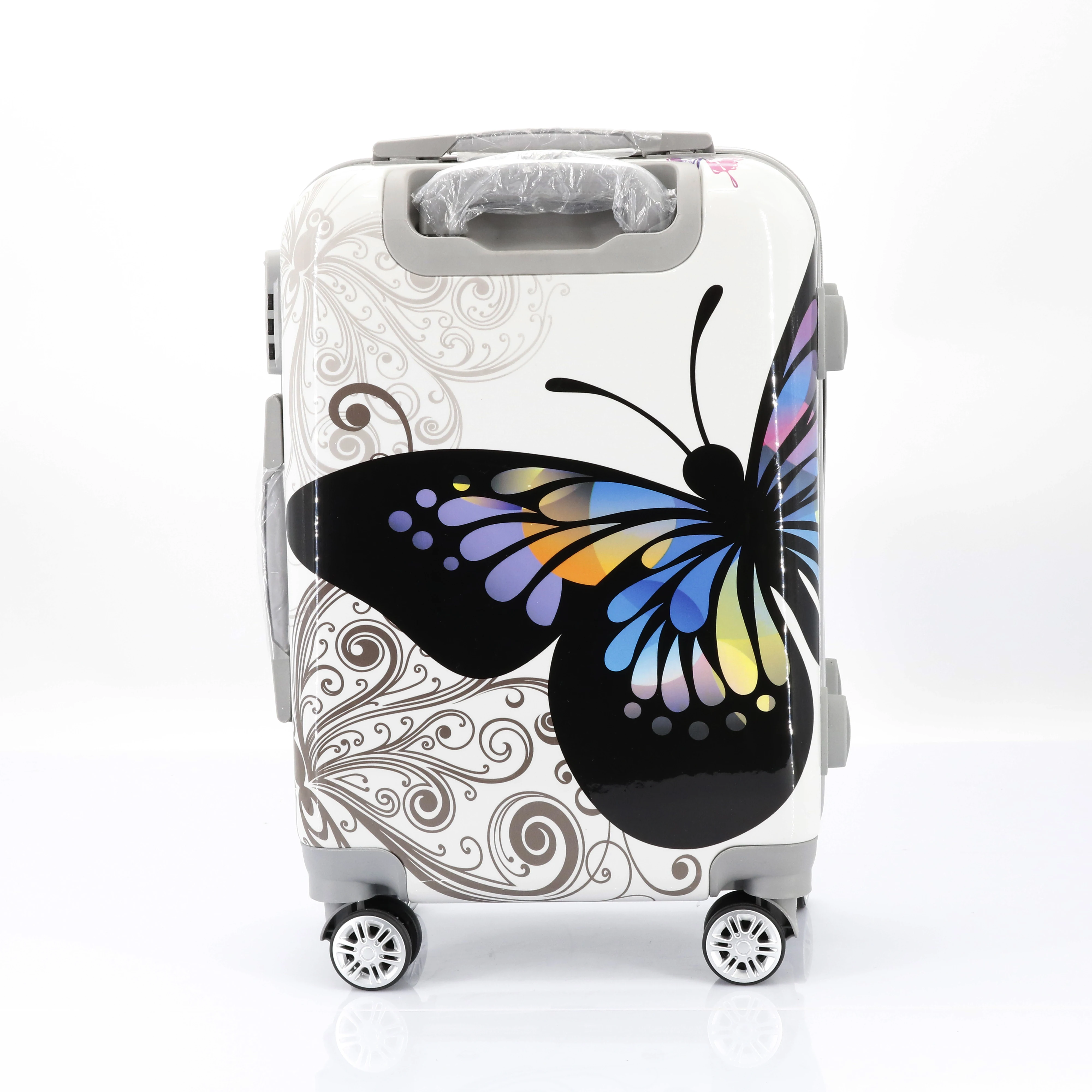 Wholesale Printed Butterfly Trolley Dark Grey 12/14/16/20/24/28  Inch ABS+PC Custom Luggage for Girls