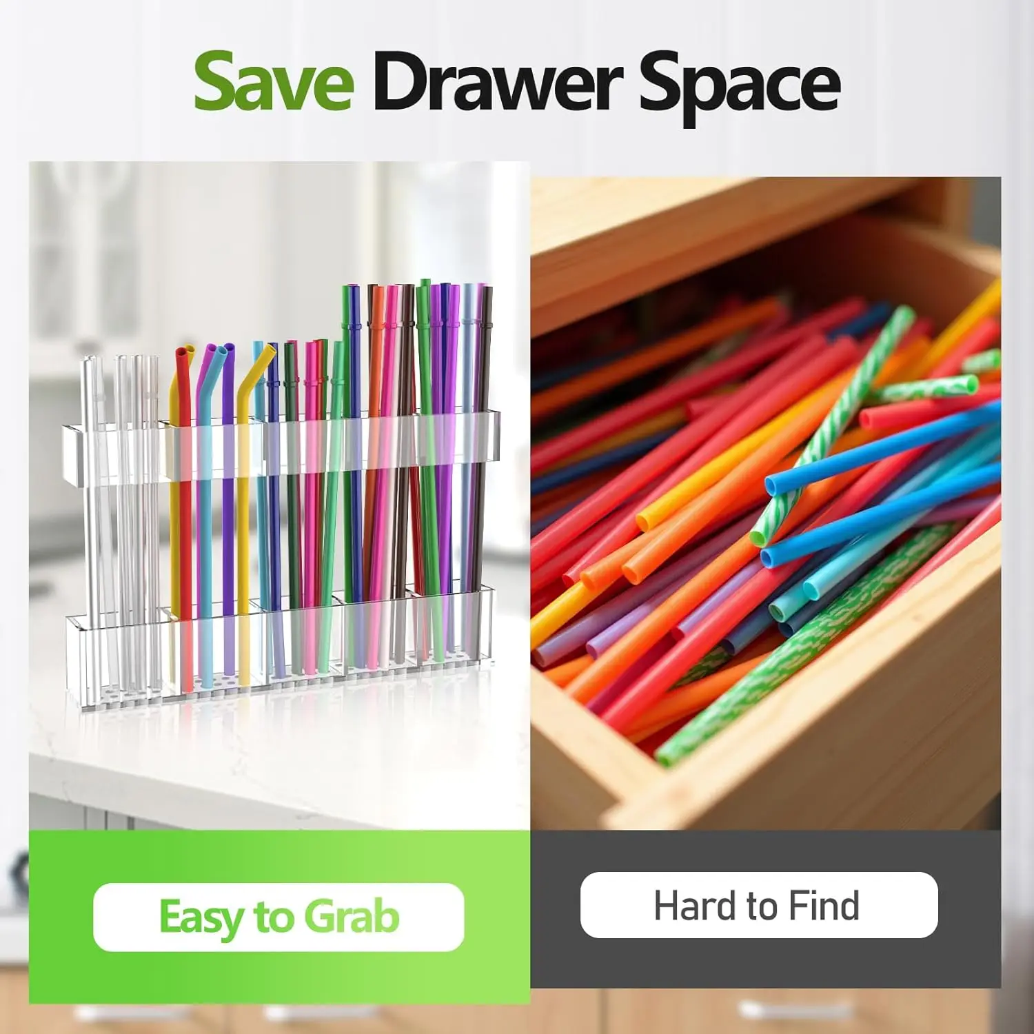 Acrylic Straw Holder for Cabinet Door Reusable Tumbler Straw Organizer Storage Small Kitchen Accessories Container