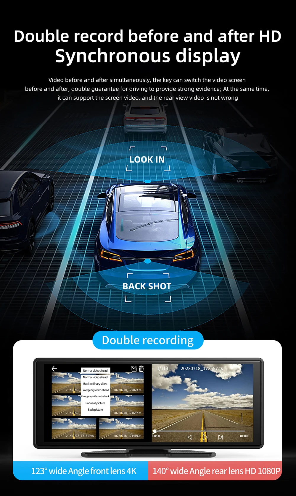 New Arrival 10.26" Dash Cam Front and Rear 4k Dual Lens CarPlay HD Car DVR GPS Black Box for Automobile Recording