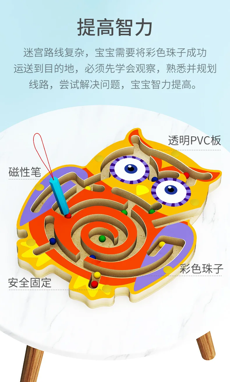 Popular Board Game Magnetic Maze Game Memory Game for Kids Maze Wooden Toys Magnet Balls Baby Toys