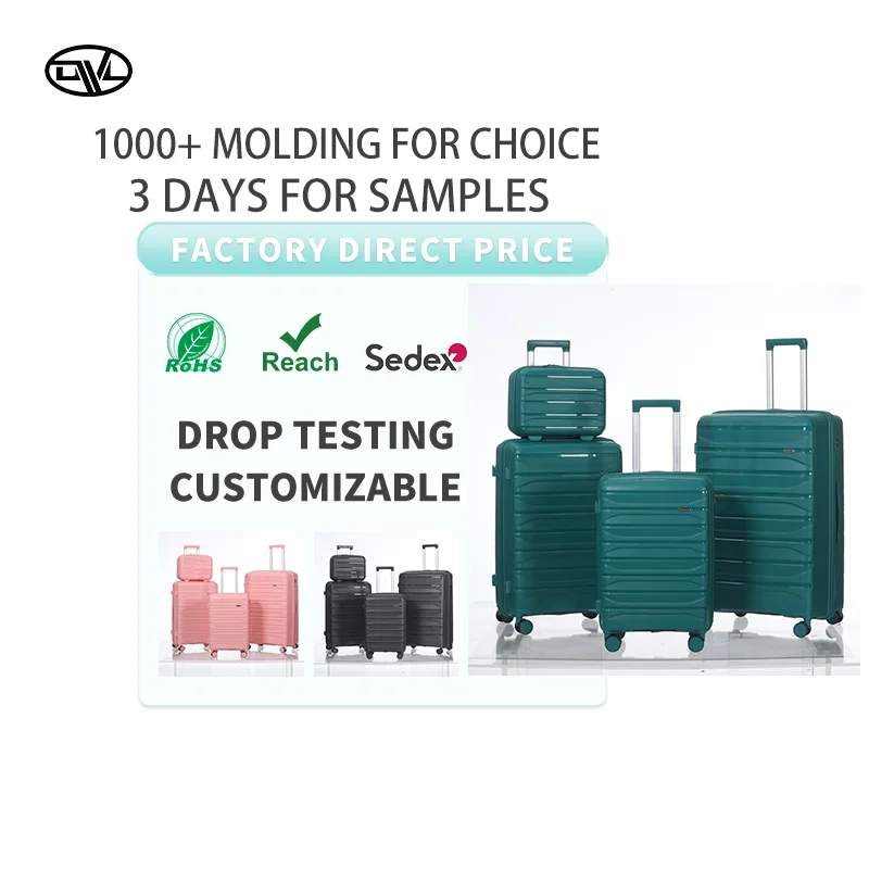 Trendy 4-PC Superlight Unbreakable PP Business Luggage Set with Smooth Rolling Wheels Travel Essentials Green Color