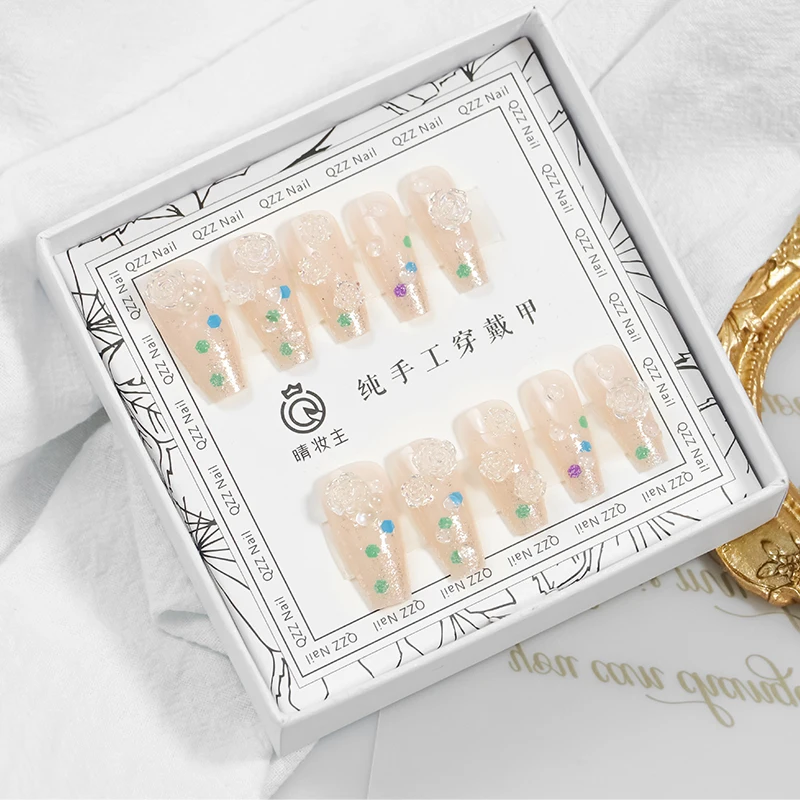 Новое поступление, Роскошные Длинные акриловые накладные ногти в форме балерины со стразами 3d, искусственные ногти