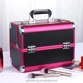 Aluminum Makeup Case Vanity Case Hard Suitcase Customize Rolling Nail Case Open with Trays Big Storage Travel for Salon Black