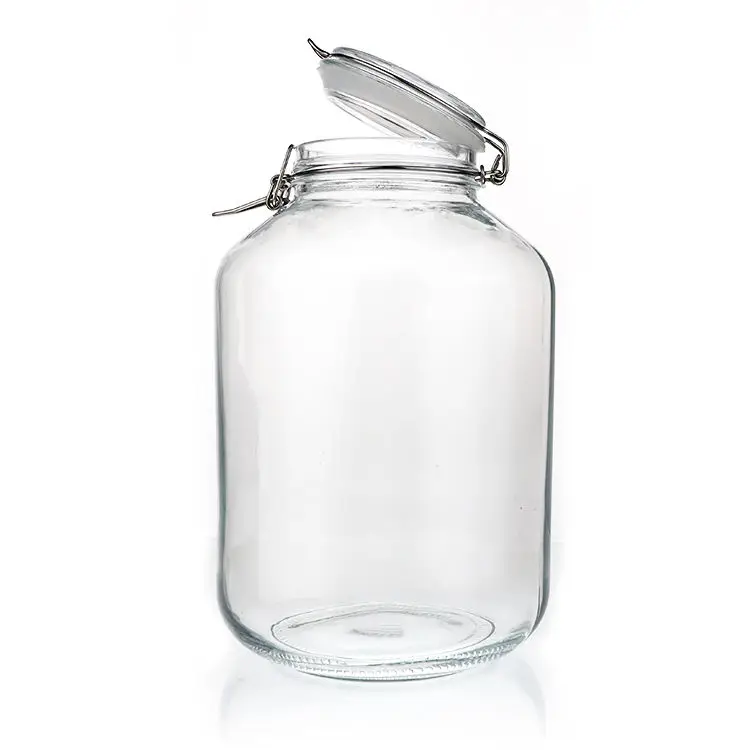 Factory Custom150ml 200ml 750ml 1000ml 1500ml 2000ml 3000ml 3800ml 5000ml Round Glass Seal Jars With Metal Locking Lid