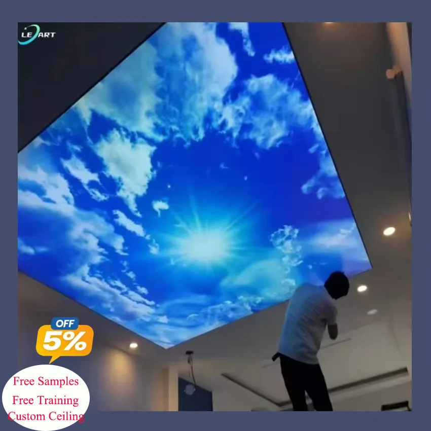 LeArt Modern Pvc Plafond Film False Art 3d Sky on Cloud Mural Ceiling Wallpaper for Tiny House