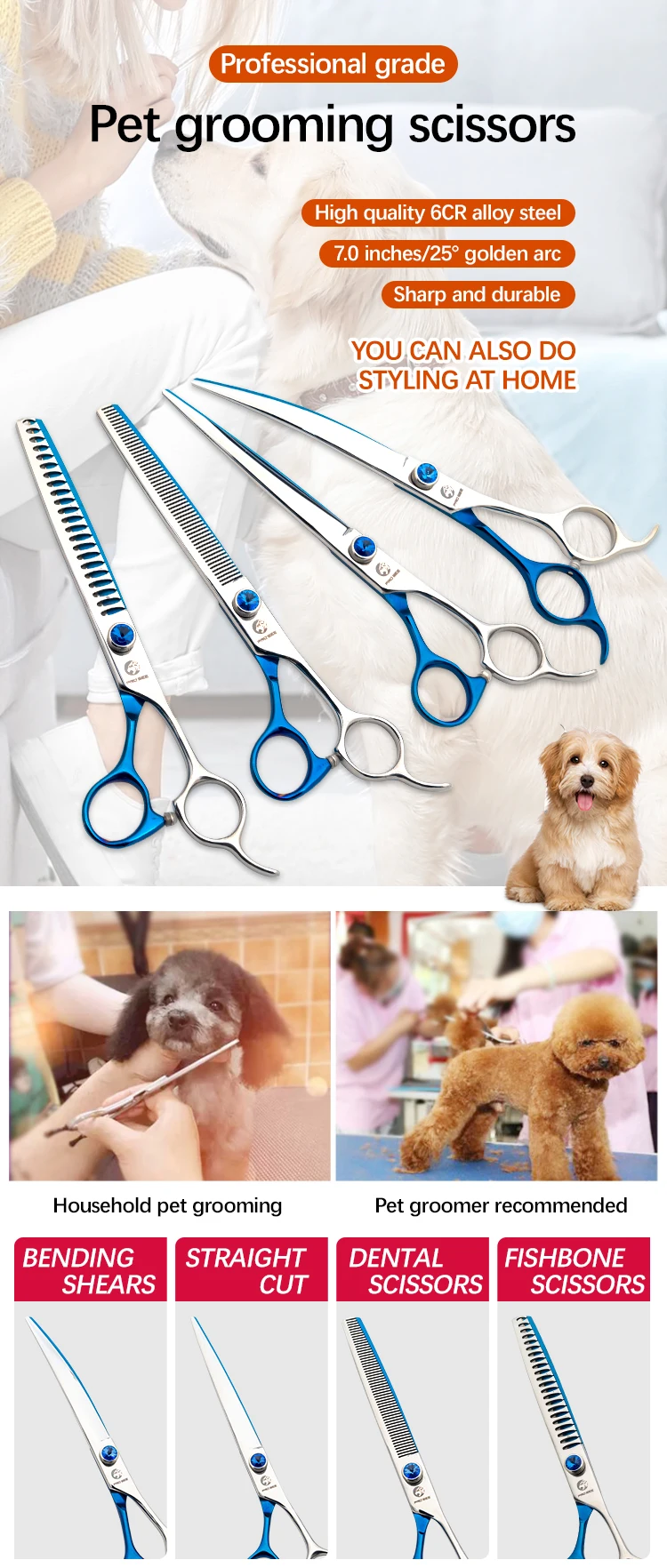Description Picture 2 of itemBlue Handle High Quality JP440C Pet Shark Teeth Shears Dog Grooming Chunker Scissors
