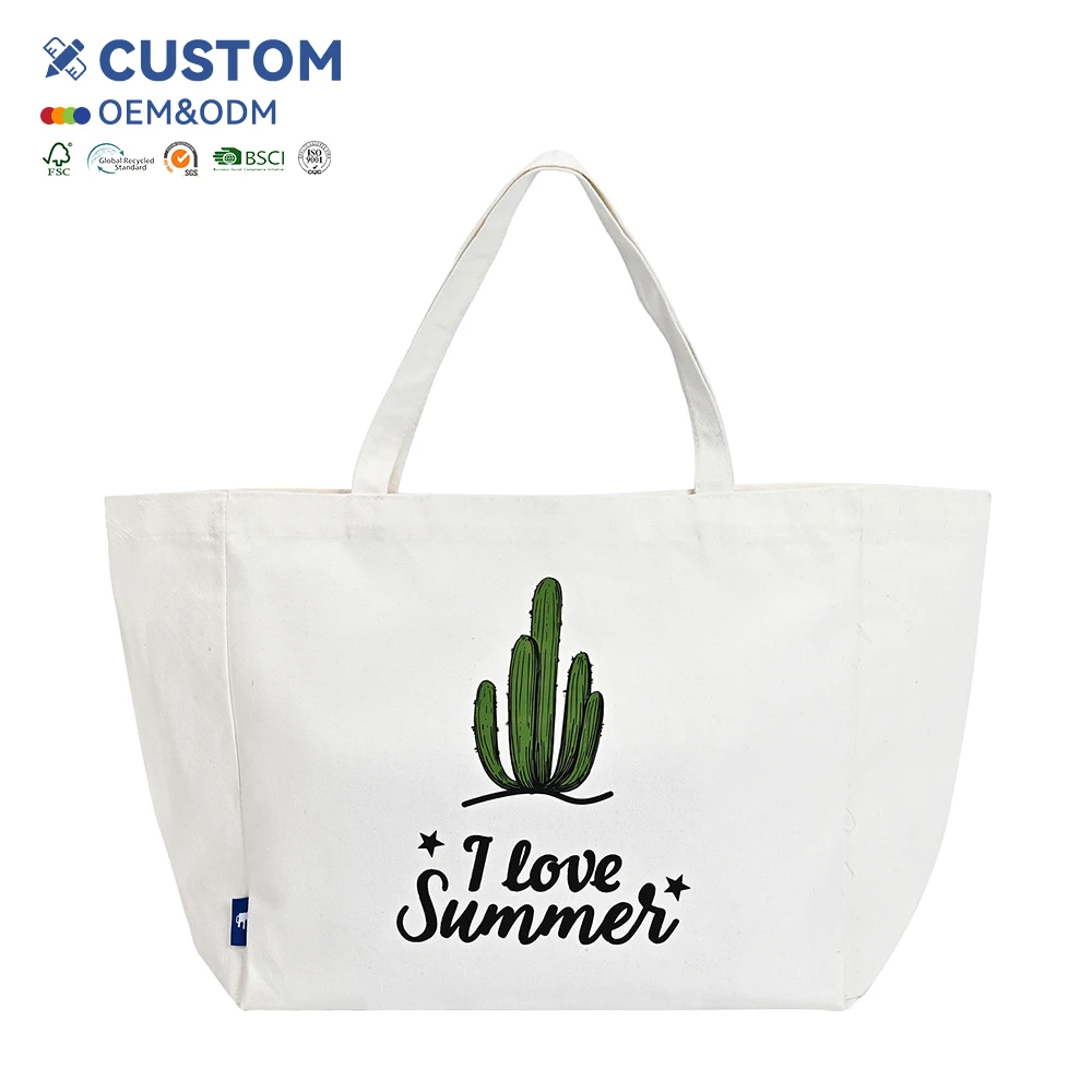 Hot Selling Standard Size Printed Cotton Canvas Tote Bag with Shoulder Handles Recyclable Daily Use