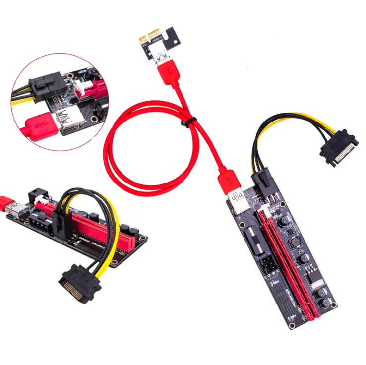 USB 3.0 Cable 4 Solid Capacitors PCIE Riser 1X to 16X Graphics Extension for GPU Mining Powered Riser Adapter Card
