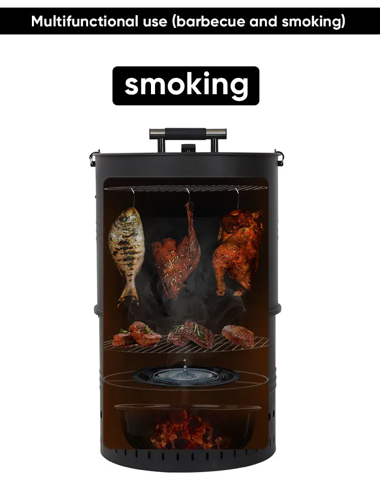 F23 Barbeque 18" Vertical Tower Big Barrel Charcoal Barbeque 3 In 1 Vertical Bbq Smoker Grills