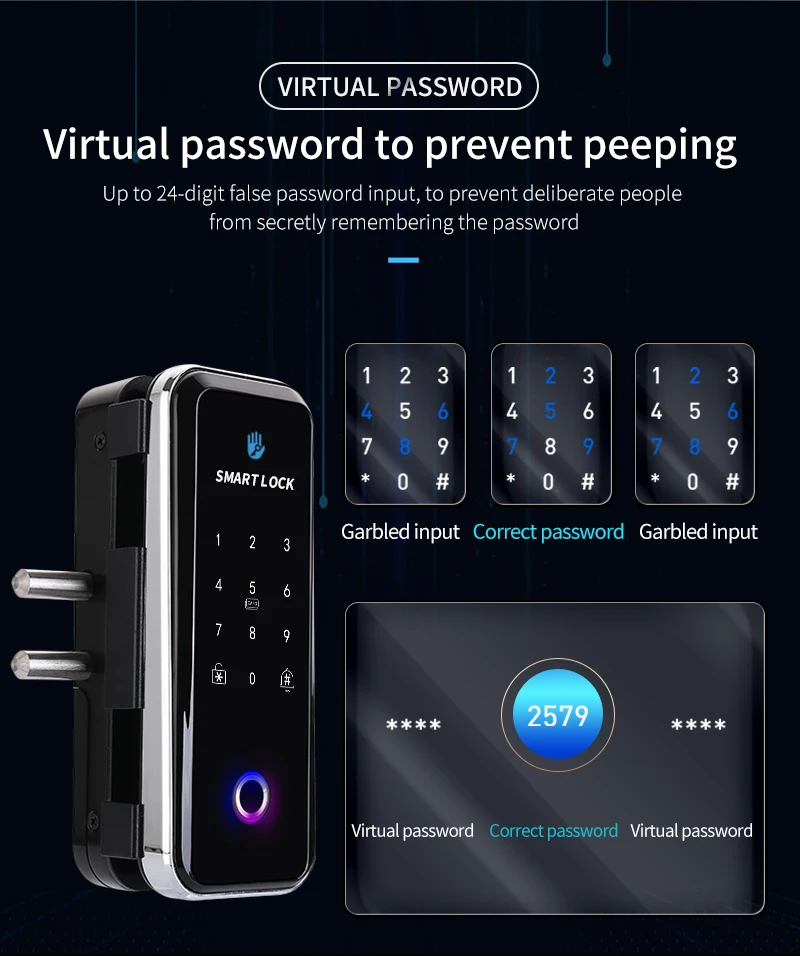 Fingerprint Blue tooth TTLOCK APP RFID Card Code Electronic Smart Lock for Framed Frameless Glass Sliding Door Keyless No Wiring