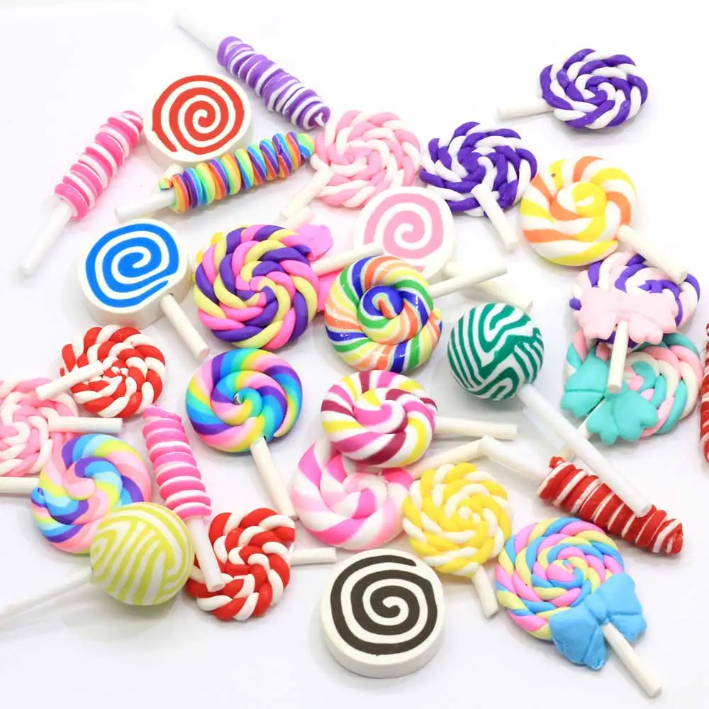20 Perline Cabochon Resina Kawaii A Forma Di Lecca Lecca – Arcobaleno Per Scrapbooking E Miniature - 2