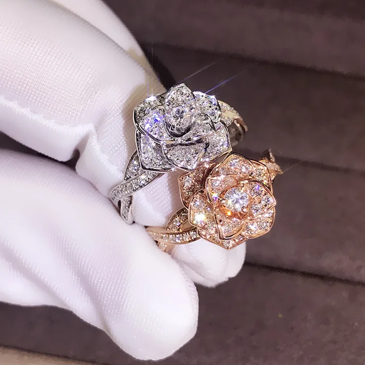Female Rose Gold Luxury Jewelry Zirconia Engagement Rings Jewelry Gift LH 
