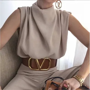 2021 Women Linen Ladies Elegant Solid Color Stand Soft Shirts Sleeveless Blouse Woman Blouses And Tops
