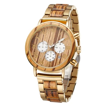 TJW Men's Sport Business Wooden Watch Seiko Movement Natural Wood Alloy Case 44mm Dial Display 22mm 3bar Limited Edition Coin