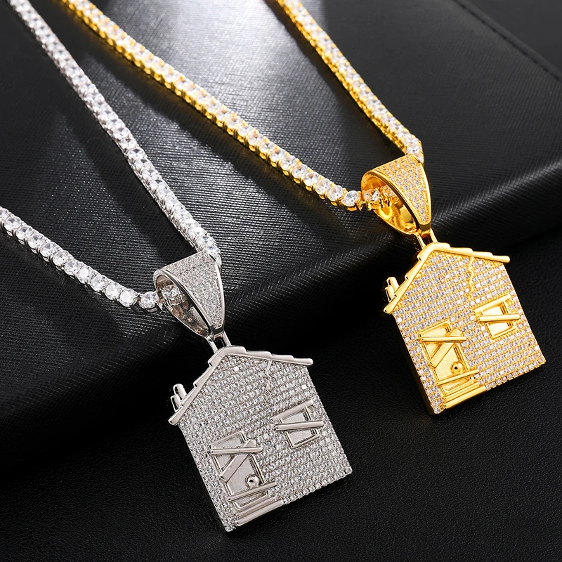 Trend Brass Iced Out Bling Cubic Zircon Bando Trap House Pendant & Necklace  For Men Tennis Chain Jewelry - Buy Iced Out Tennis Chain Necklace For Men 