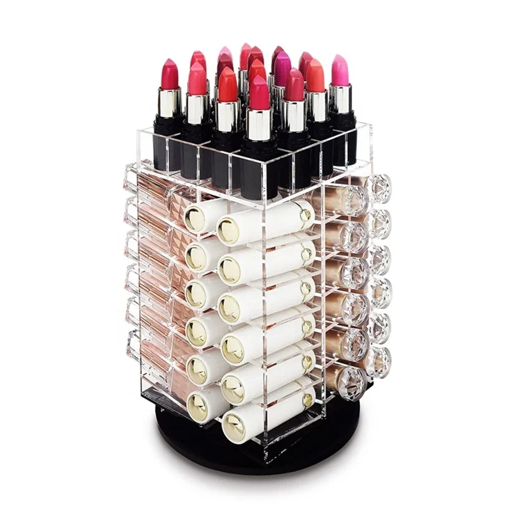 Simple Rotating Acrylic Cosmetic Lipstick Tower Organizer Water Resistant Storage Display Customizable Color Size Custom Logo 64