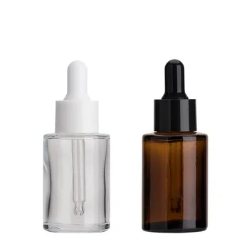 Reusable Flat Shoulder round Thick Bottom Glass Dropper Bottle 15ml 30ml 50ml for Cosmetic Use